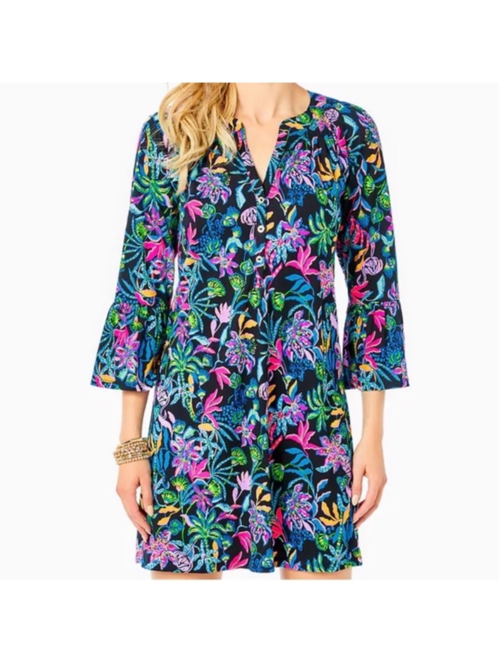 Lilly Pulitzer Navy Floral Split-Neck Swim Coverup